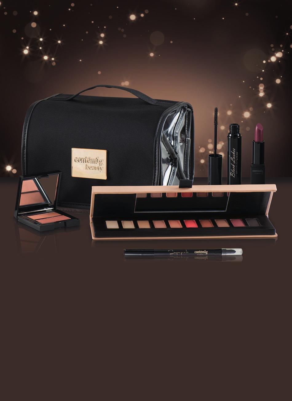 Sugestões de presentes kit merry: Nécessaire Perfeita (94220) 20pts 64,00 Batom Mate Alta Cobertura Primrose Mate (84419) 22pts 46,00 Paleta SuperNatural (80091) 75pts 164,00