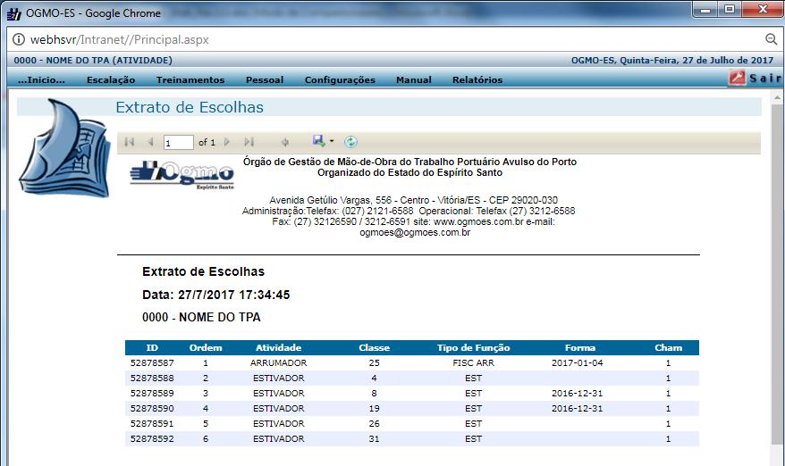 possibilita a geração de um relatório das escolhas do