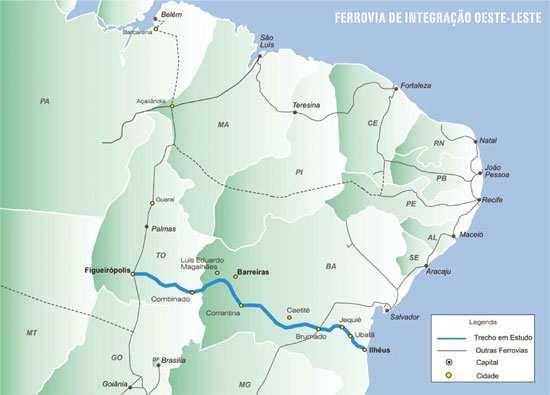 Pátios Ferrovia Oeste/Leste -FIOL (Projetados) A região Oeste do Estado da Bahia, engloba 38 municípios, apresenta uma superfície de 162 mil km2 e uma população de aproximadamente, 800 mil habitantes.