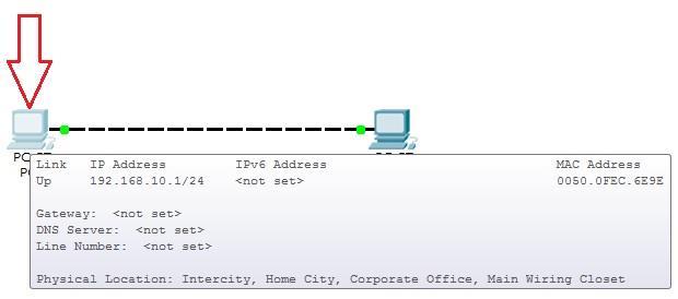 05. Agora clique no PC1 e faça o mesmo procedimento da etapa 1, 2 e 3 para inserir o endereço IP.
