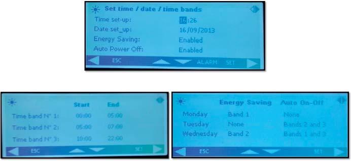 4.1. Poupança de energia e ligar/desligar automático Ao ativar Energy Saving (Poupança de energia) e definir os intervalos de tempo adequados no submenu "Time bands" (Intervalos de tempo) assinalados