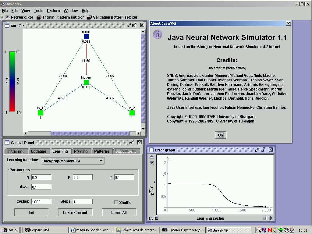 Supervisionado Na prática... 1) Criar uma base de dados com exemplos de entradas e saídas 2) Especificar uma topologia de rede neural 3) Definir os parâmetros de aprendizado 4) Simular.