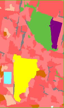 a) Escala 1: 10 000 b) Escala 1: 10 000 Figura 4.42 - Extracto do Mapa de Ocupação do solo produzido: Fig. 4.42 a) sem dados auxiliares; Fig. 4.42 b) com dados auxiliares.