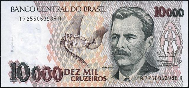 B e B1 Cédula de 1000 Cruzeiros (1990-1993), da estampa A, emitida em