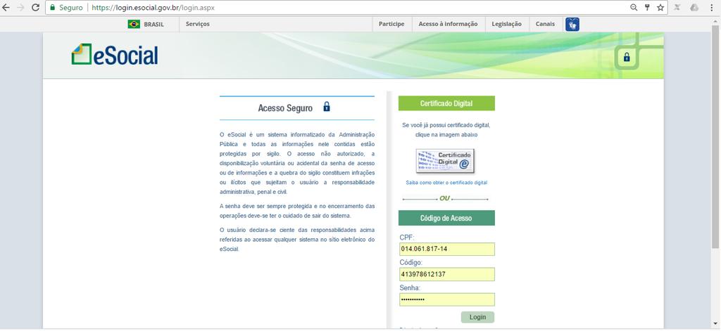 ASSINATURA DIGITAL Utilização do Código de Acesso Empresas do