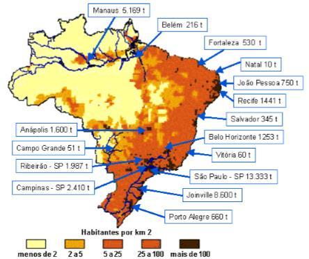 24 de São Paulo/SP foi o maior transformador apresentando 13.333 t/ano, seguido pelo município de Joinville/SC, com 8.