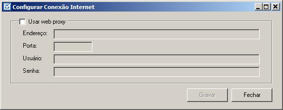 6. Clique no botão Proxy, para abrir a janela Configurar Conexão Internet, conforme imagem a seguir: Selecione o quadro Usar web proxy, e preencha todos os campos conforme a configuração de sua rede