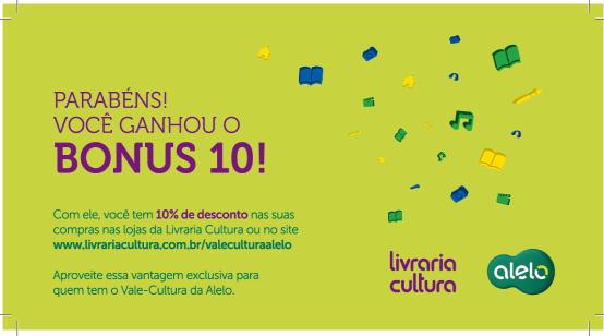 Alelo e Livraria Cultura Os beneficiários do vale cultura, receberão o seu cartão Vale Cultura da Alelo junto com um voucher de descontos na Livraria Cultura.