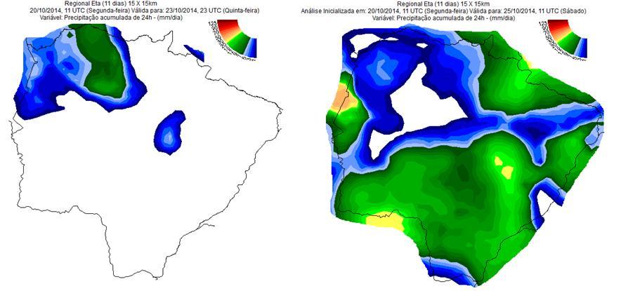 De acordo com o modelo Regional ETA (11 dias) 15 X 15 km (mapa 3), a previsão numérica do