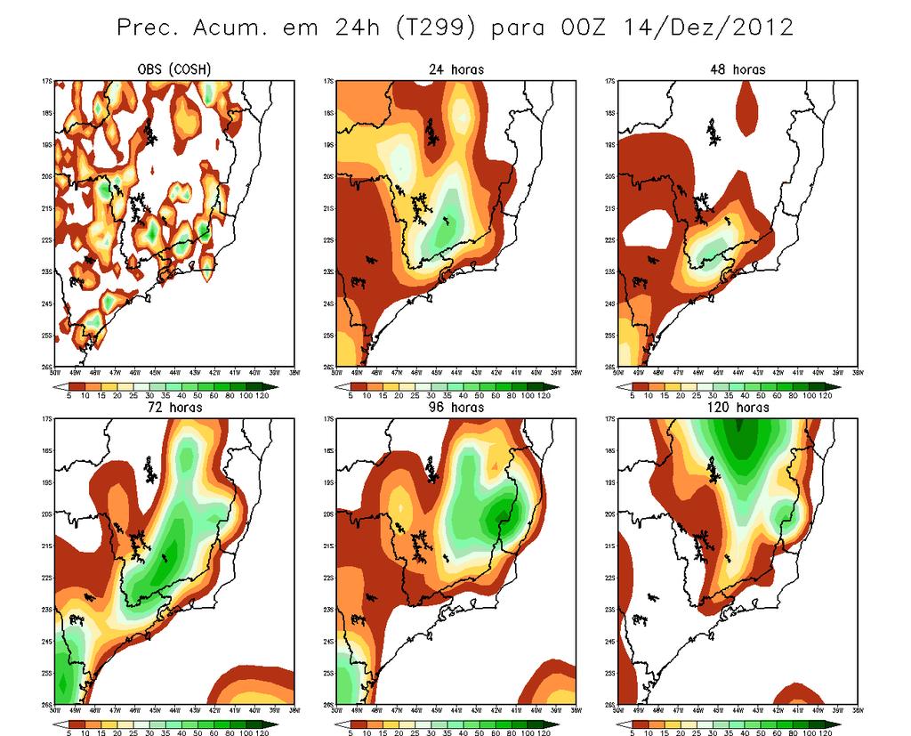 Figura 9: Precipitação Acumulada em 24 horas entre as 00Z do dia 13/12/2012 e o mesmo horário do