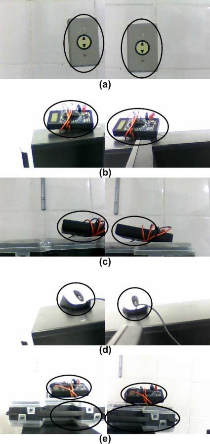 Figura 8 Pares de imagens utilizados para teste (a) tomada (b) multímetro (d) mouse (e) objetos.