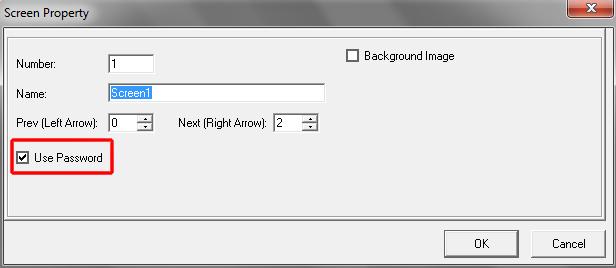 Para marcar a opção de Use Password em uma tela para restringir o acesso de todo o seu conteúdo, click com o botão direito na tela e em seguida em propriedades.