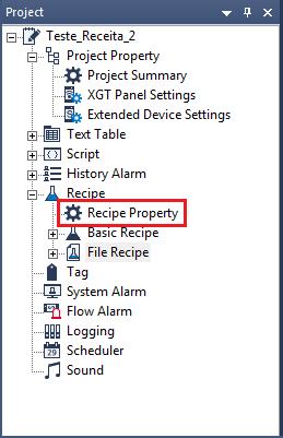 196 Criando Receita Básica na IHM com Backup e Restauração Na IHM, criamos receitas e dentro de cada receita podemos criar vários blocos como, por exemplo, as receitas sendo uma família de produtos e