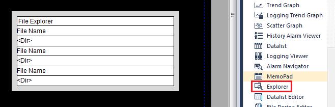 - Primeiramente iremos inserir na tela 2 um objeto do tipo Explorer, que servirá para visualização dos dados salvos no pendrive.