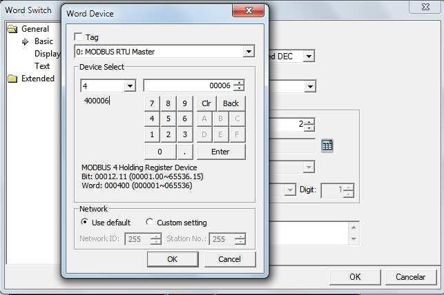 96 11- No XP_Builder crie uma Word Switch e configure o primeiro campo com o número 4 pois a IHM irá escrever este bit no escravo e no segundo campo, conforme a tabela acima, coloque a Word 6.