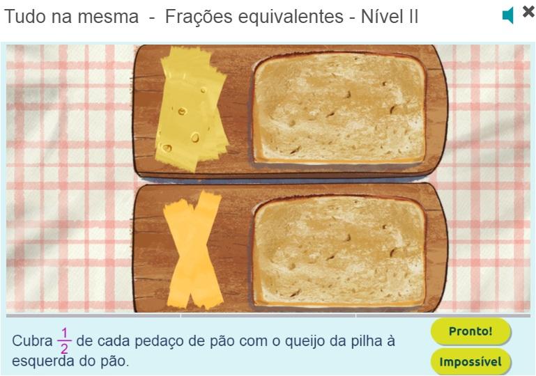 4 Di ga: Por favor leiam as instruções. Os alunos podem ler as instruções. Di ga: Temos duas fatias de pão na tela e dois conjuntos de pedaços de queijo. Vamos começar com a fatia superior.
