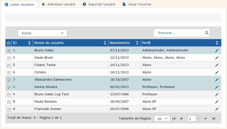 50/ 76 Depois de selecionar os usuários que se deseja exportar, vá até o