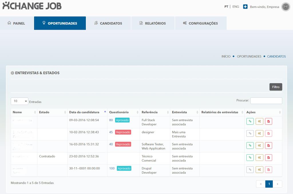 Sempre que o utilizador pretenda visualizar entrevistas e estados dos candidatos de uma