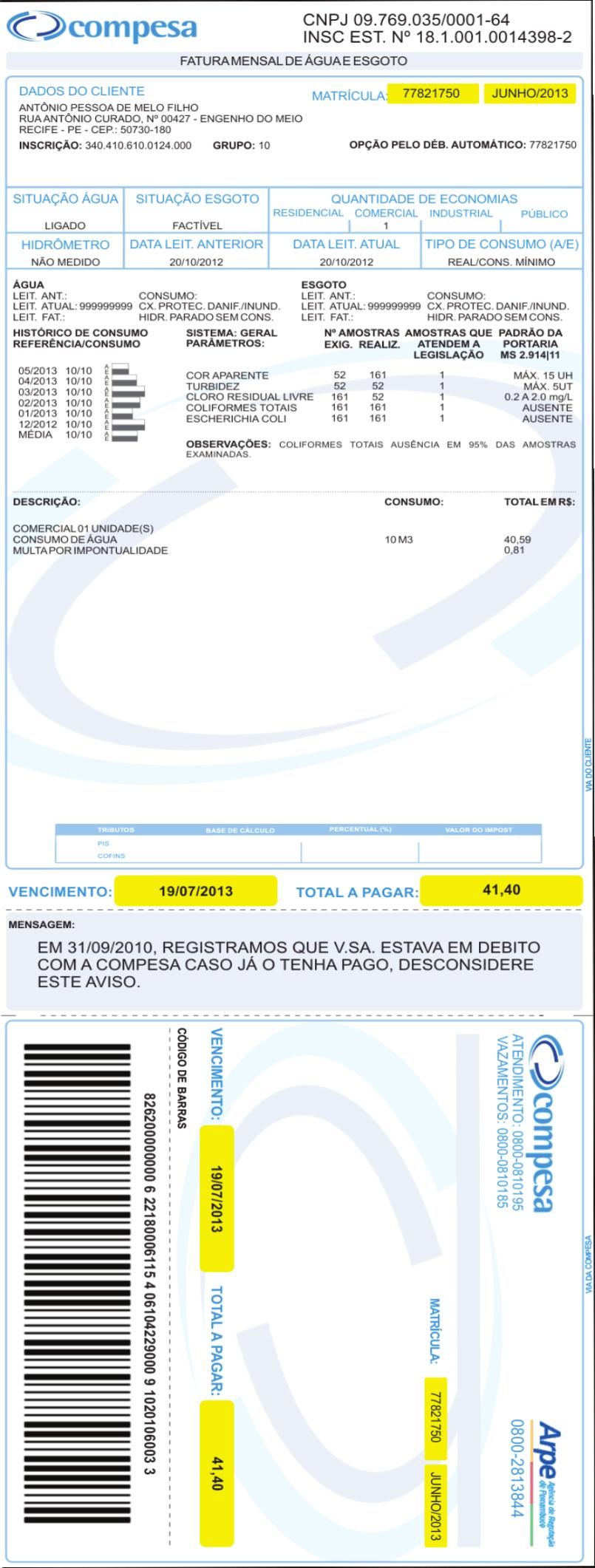 ENTENDA SUA CONTA. 1. Nome do cliente e endereço completo. 2. Matrícula do imóvel. 3. Mês e ano de referência da conta. 4.