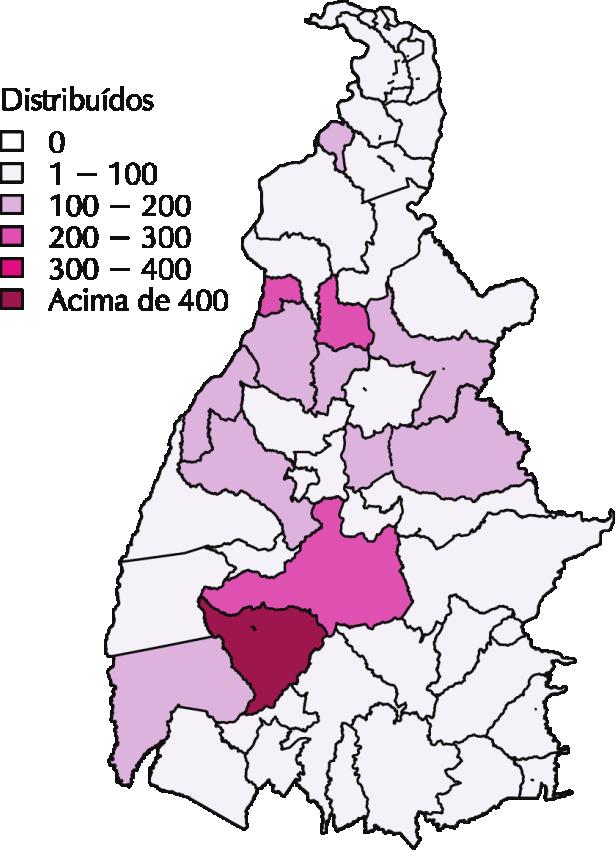 De acordo com o mapa de distribuição processual (mapa 14), as comarcas com indicadores mais expressivos se encontram eu duas situações: estão providas de subseção judiciária (Gurupi), ou estão