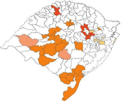 positiva) na malha geográfica estadual.