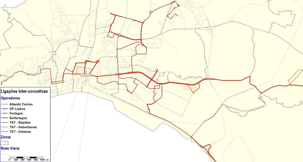 no sentido Manteigadas Setúbal (Mercado), ambas entre as 5 e as 6 da manhã; no outro extremo, a carreira 601 (a carreira com maior frequência de serviço de toda a rede que serve o município)