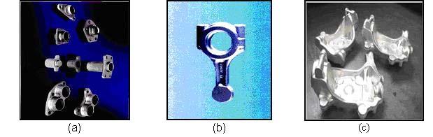 Figura 2 - Peças forjadas em alumínio: (a) Em matriz fechada, (b) em matriz aberta, (c) em matriz de precisão.
