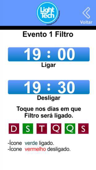 Agenda Aquecimento Light Tech Iluminação A Agenda de eventos do Aquecimento Solar permite configurar quais os dias da semana o sistema de Aquecimento irá funcionar.