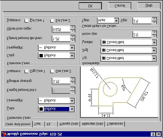 Modificar Estilo AutoCAD 2000 Após abrir a caixa de diálogo Modify Dimension Styles, teremos acesso às variáveis referentes ao estilo das cotas.