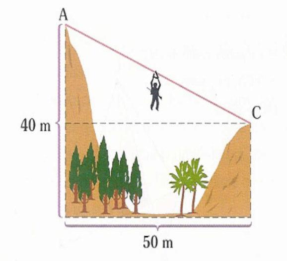 4. Um soldado em fase de treino desce por um cabo tenso, do ponto A para o ponto C. O cabo mede 6 metros de comprimento. A que altura se situa o ponto C?