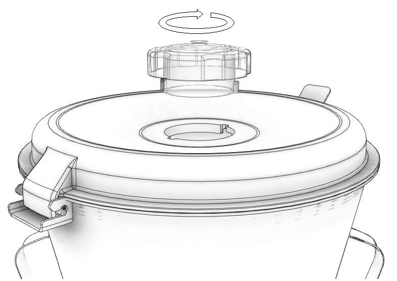 2.2.2 Posicionamento da Tampa A Tampa do Copo foi desenvolvida em Borracha atóxica e proporciona uma eficiente vedação durante o processamento.