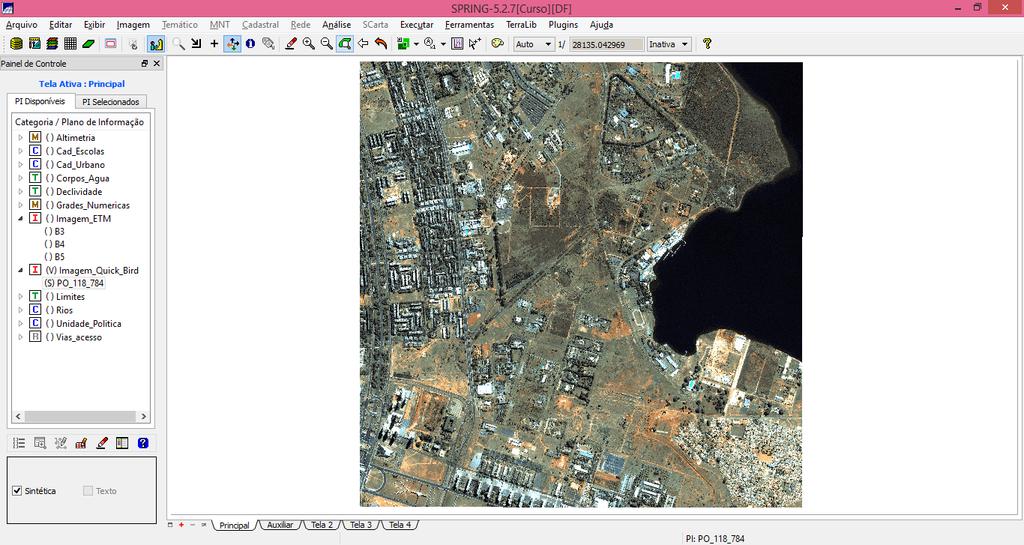 Exercício 14 Importação de Imagem Landsat e Quick-Bird: Uma cena do sensor ETM+ (satélite Landsat 7) com 3 bandas, foram obtidas