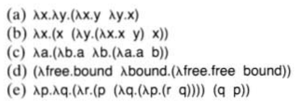 EXERCÍCIOS EXTRA-CLASSE 1. Analise cada uma das expressões lambda abaixo e identifique as variáveis livres e ligadas: 2.