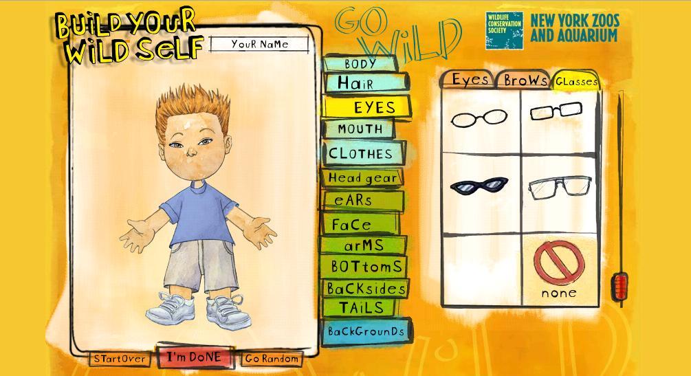 5. Prosseguindo, clique em EYES. As interfaces que irá visualizar (figura 5) dizem respeito à escolha dos olhos, Eyes, das sobrancelhas, Brows e dos óculos, Glasses.