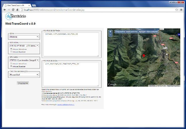pt/webtranscoord webtranscoord/ Nova versão do TransCoord PO Solução de nternet Transformação de coordenadas entre