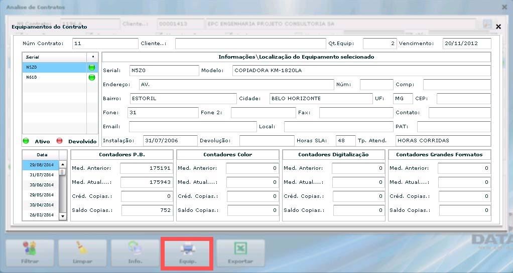 (consultar informação com a empresa prestadora do serviço) GARANTIA CÓPIAS: Caso o contrato for de Garantia, as informações de validade da garantia e número de cópias referentes a garantia de cópias