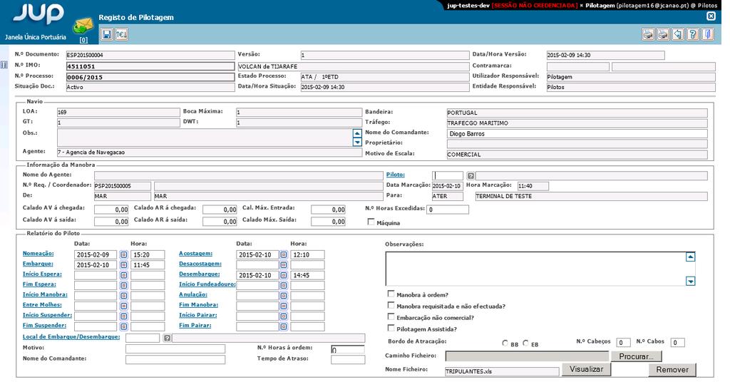 26. Registo de Pilotagem Foi desenvolvida uma funcionalidade que permite anexar ficheiros sobre o documento. Pedido nº 2014/1964 27.