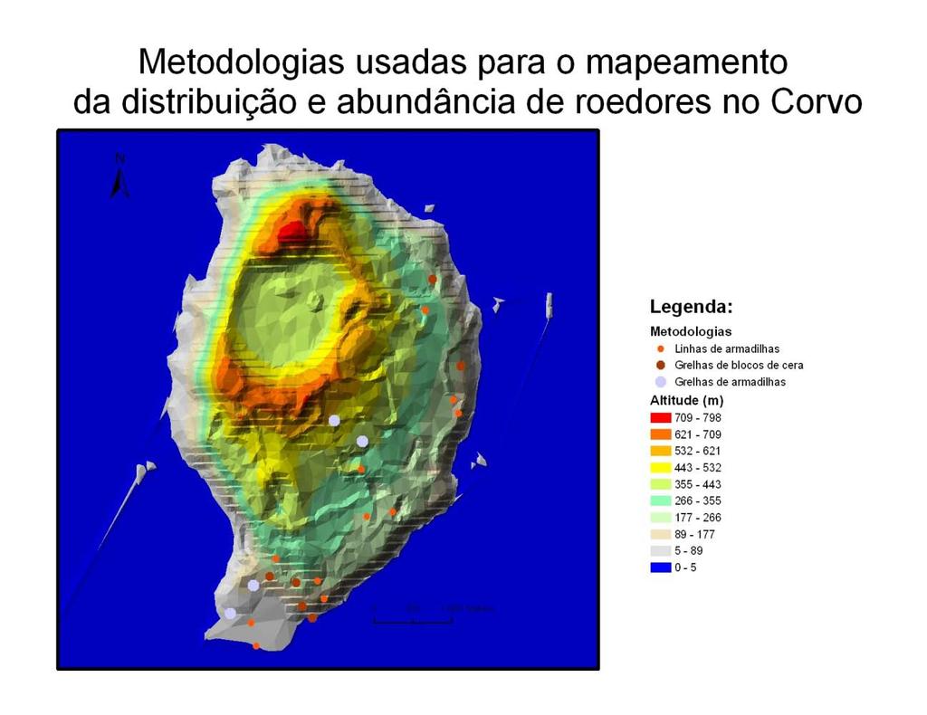 Ilha do Corvo Os levantamentos de mamíferos exóticos da Ilha do Corvo recorrem à utilização das 3 técnicas de monitorização acima indicadas (figura 2).