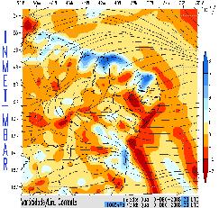 observou-se a presença de vorticidade ciclônica (Figura 5) nos baixos e médios níveis (1000 e 850 hpa).