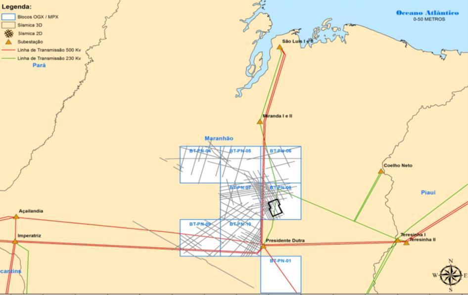 BACIA DO PARNAÍBA Nova Província de Gás Bacia do Parnaíba 1,1 Tcf (~200MM boe) já declarados comerciais (Campos de Gavião Real e Gavião Azul) Área total de 24.