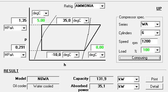 APÊNDICES 16 Apêndice A Interface do Software MYCOMW Software utilizado para a simulação do comportamento do consumo do compressor ao variar a temperatura de evaporação da amônia.