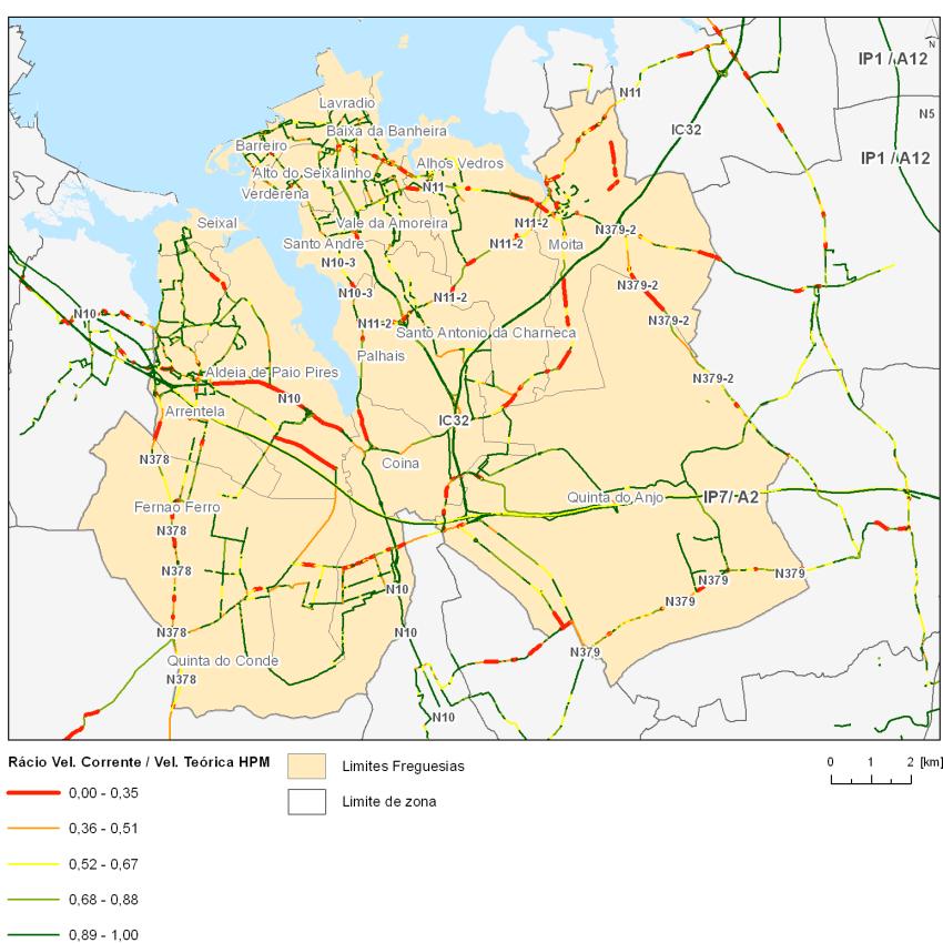 Transportes Individual Indicador de eficiência da rede Velocidade corrente/ Velocidade teórica A avaliação da eficiência da rede permite identificar alguns constrangimentos: