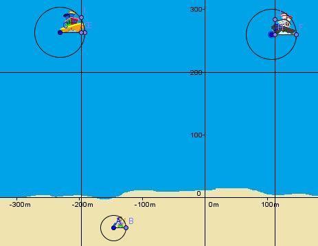 Traçar os segmentos cujos extremos são os pontos que representam o observador em cada embarcação e o ponto de referência da criança.