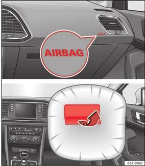 21 Airbag do passageiro no painel de instrumentos. O airbag dianteiro do condutor está alojado no volante Fig. 20 e o airbag do passageiro, no painel de instrumentos Fig. 21.