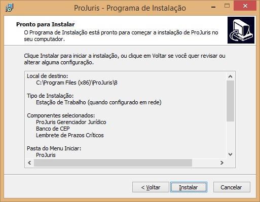 mostrado o resumo das configurações que