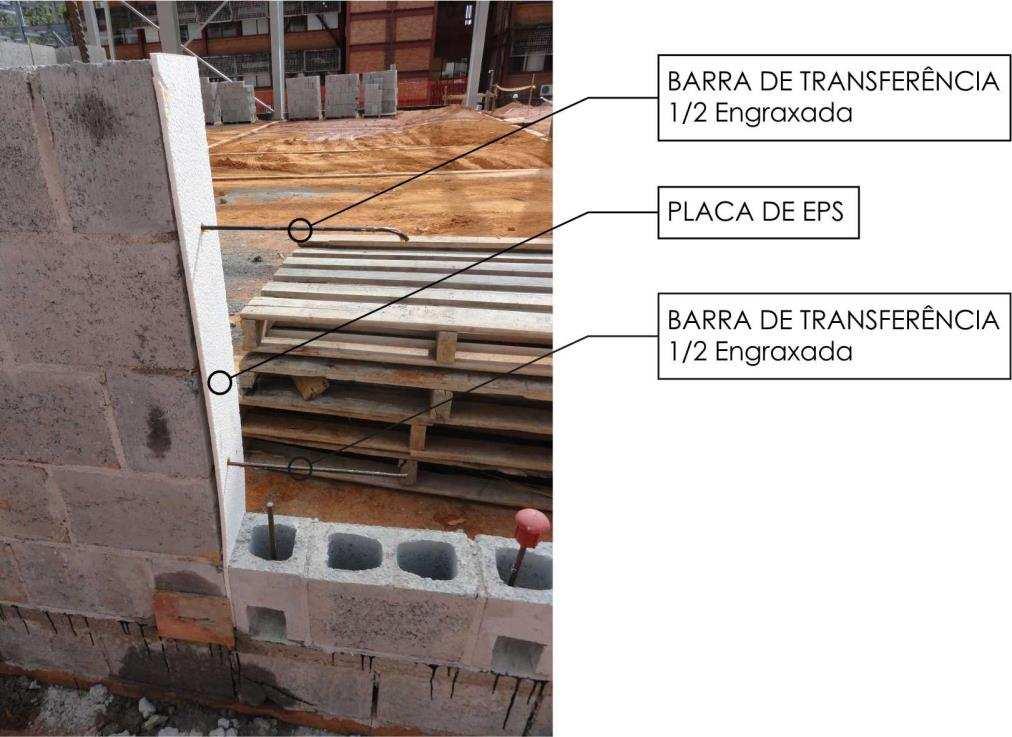 Figura 18 - Detalhe da execução da junta de movimentação do Edifício dos Laboratórios de Engenharia UFV, com a utilização de barras de transferência a cada 2 