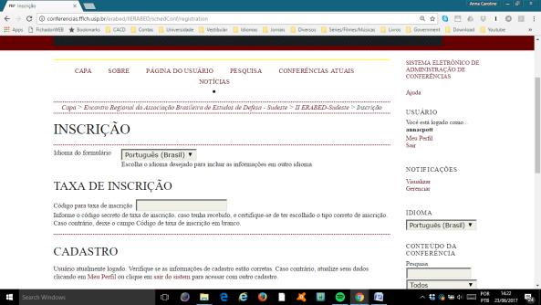 descrever as condições especiais (acesso a cadeirantes, por exemplo). Ao final, o participante deverá clicar em Inscrever (ver figuras 5 e 6). Figura 5. Inscrição. Figura 6. Inscrição. 4.