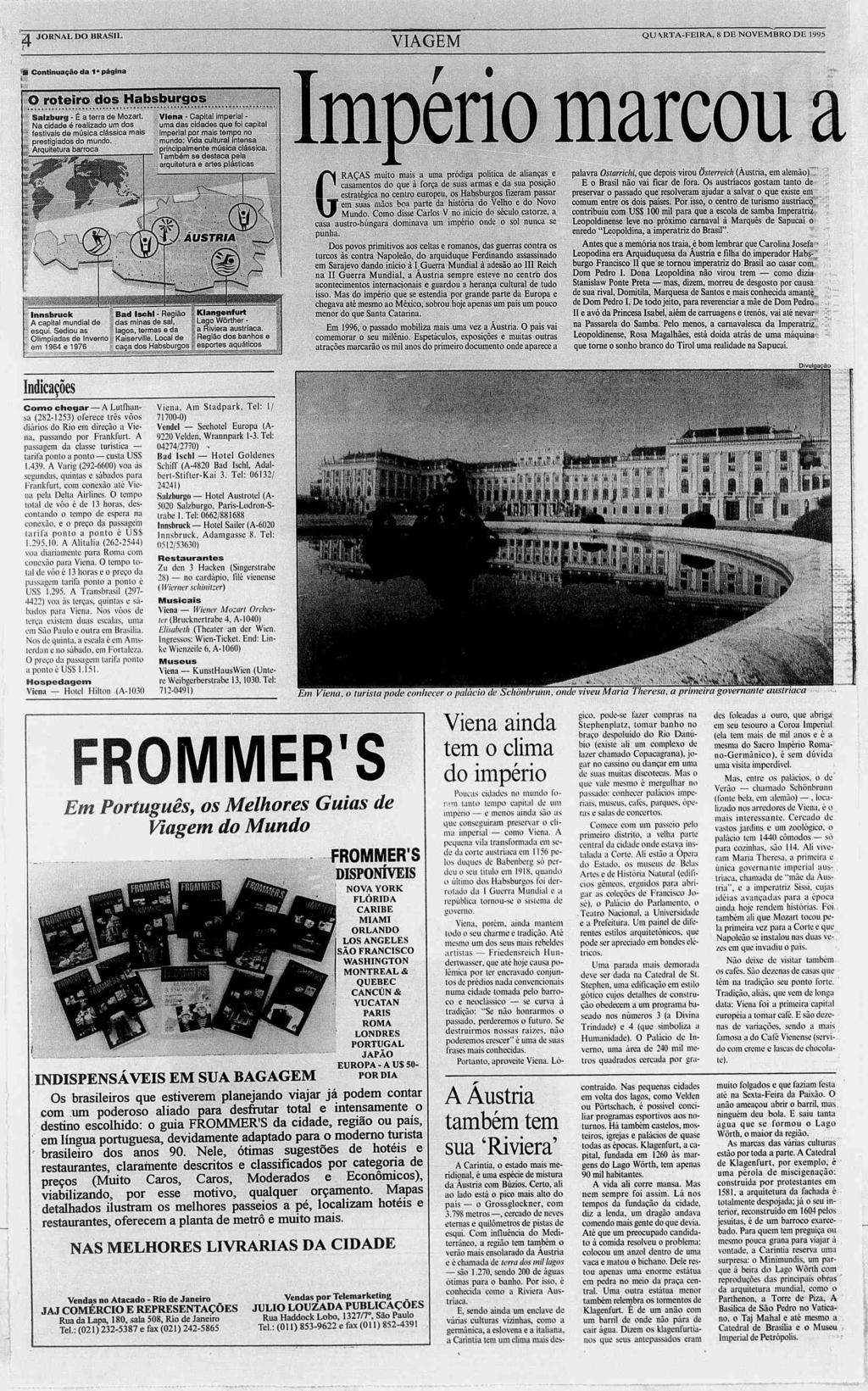 JORNAL DO BRASL QU \RTA-FE1RA, \RTA-FERA, 8 DE NOVEMBRO DE 1995 VAGEM VA.