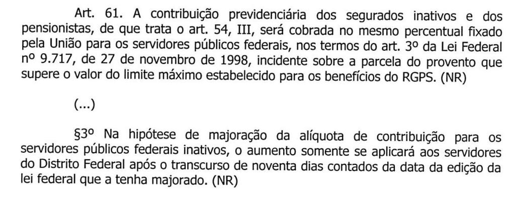 Art. 61. A contribuição previdenciária dos segurados inativos e dos pensionistas, de que trata o art.