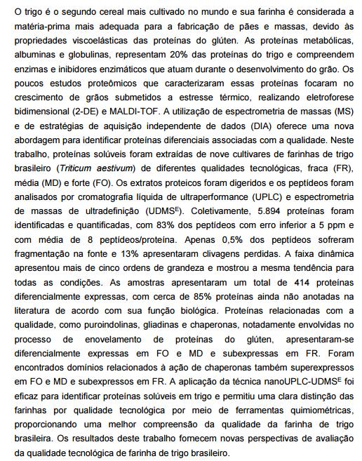 22 Caracterização das proteínas metabólicas de farinhas de trigo brasileiras de diferentes